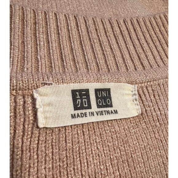 Uniqlo V-Neck Ribbed Knit Pull On Sweater Sz M Tan Beige Preppy Academia Cozy - Picture 4 of 7
